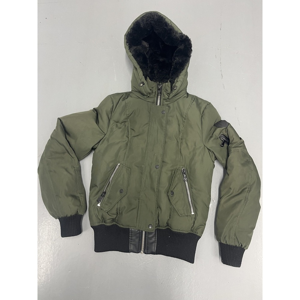 Vince Camuto Jacket Womens Small Green Hooded Faux Fur Lined Bomber Puffer Warm